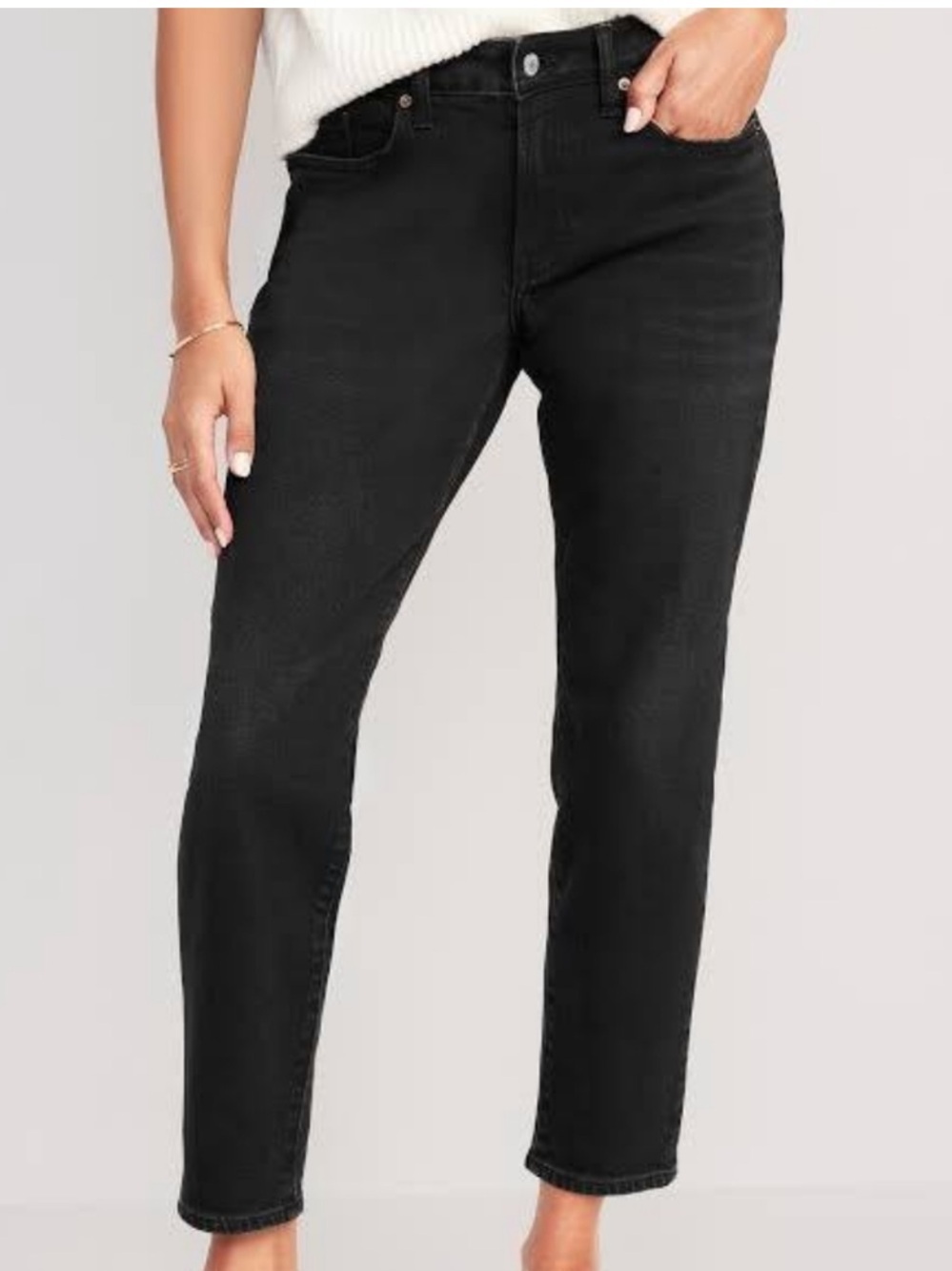 Old Navy High Rise O.G. Straight Ankle Jeans Built-In Warm Size 14 Washed Black